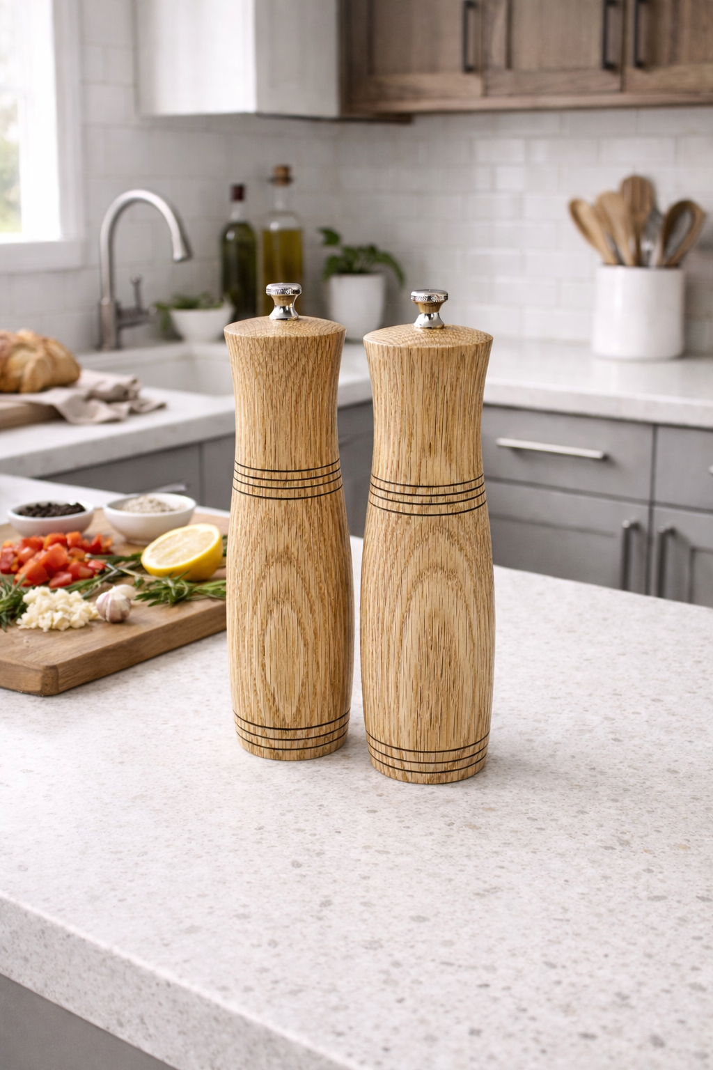 8" Oak Salt and Peppermill Set