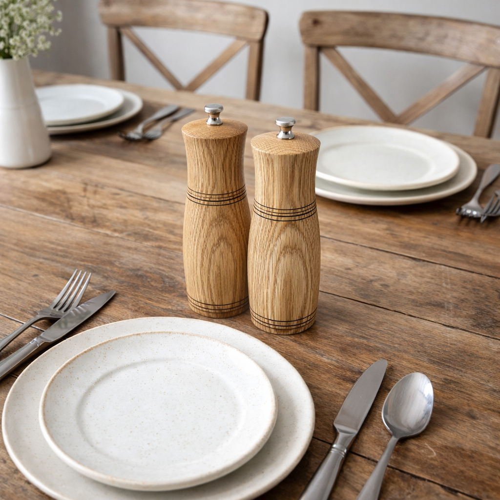 6" Oak Salt and Peppermill Set